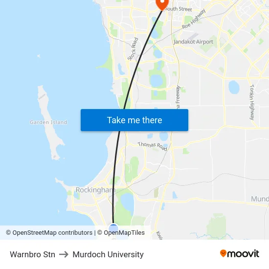 Warnbro Stn to Murdoch University map
