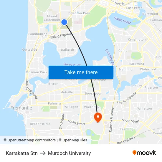 Karrakatta Stn to Murdoch University map