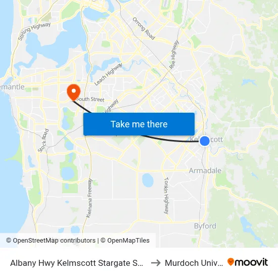 Albany Hwy Kelmscott Stargate Shopping Ctr to Murdoch University map
