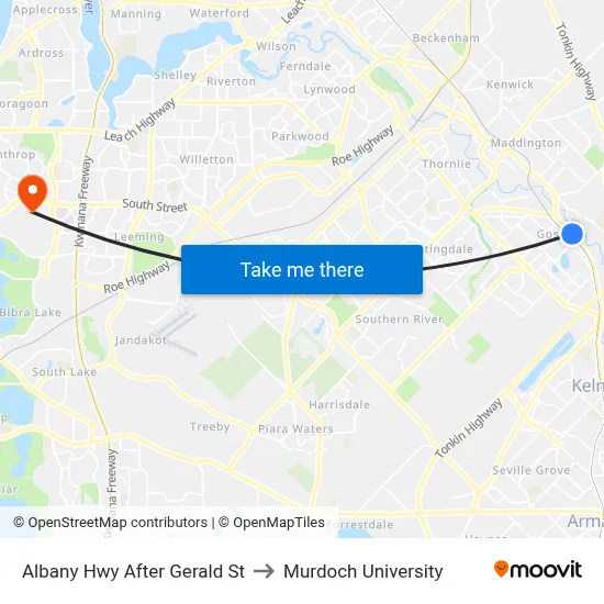 Albany Hwy After Gerald St to Murdoch University map