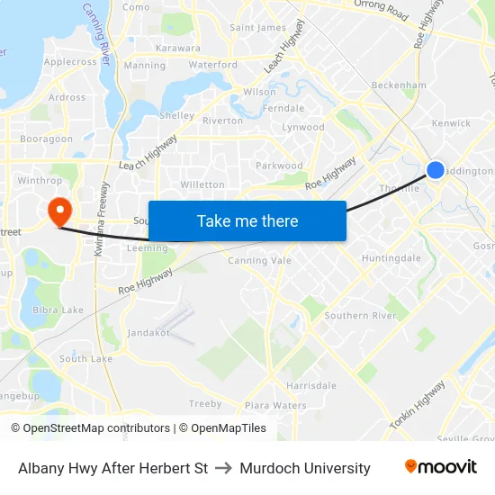 Albany Hwy After Herbert St to Murdoch University map