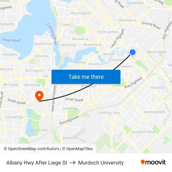 Albany Hwy After Liege St to Murdoch University map