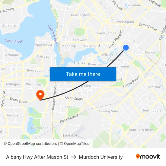 Albany Hwy After Mason St to Murdoch University map