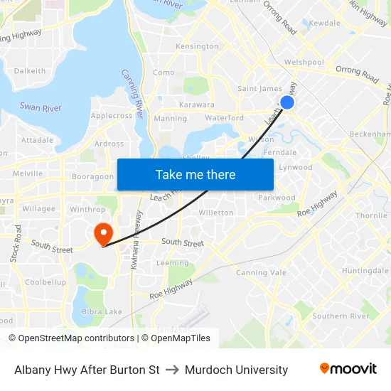 Albany Hwy After Burton St to Murdoch University map