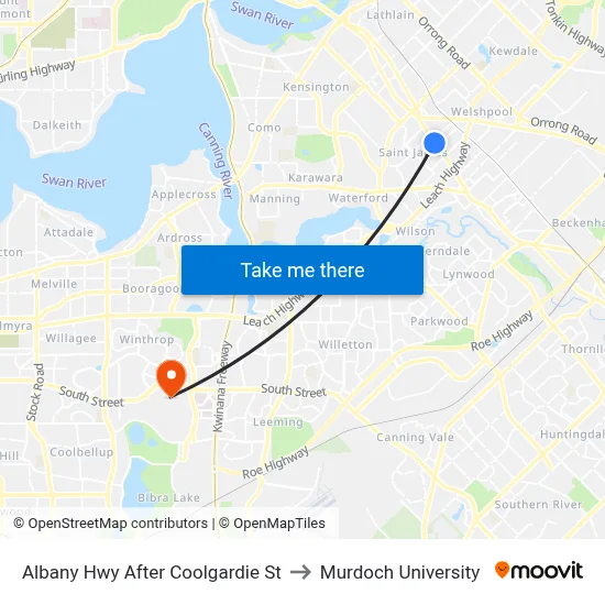 Albany Hwy After Coolgardie St to Murdoch University map
