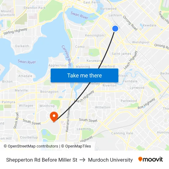Shepperton Rd Before Miller St to Murdoch University map
