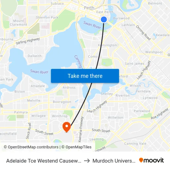 Adelaide Tce Westend Causeway to Murdoch University map