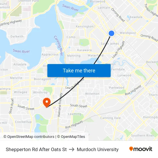 Shepperton Rd After Oats St to Murdoch University map