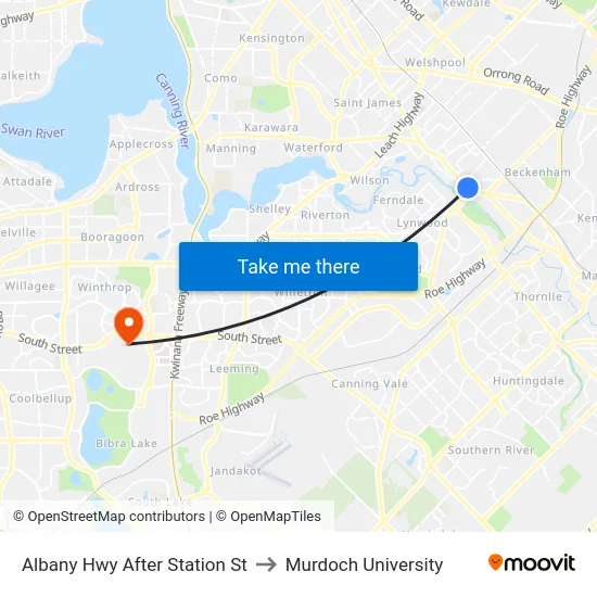 Albany Hwy After Station St to Murdoch University map
