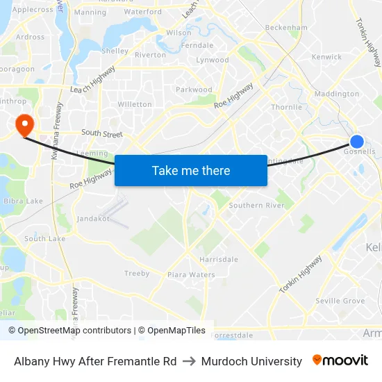Albany Hwy After Fremantle Rd to Murdoch University map
