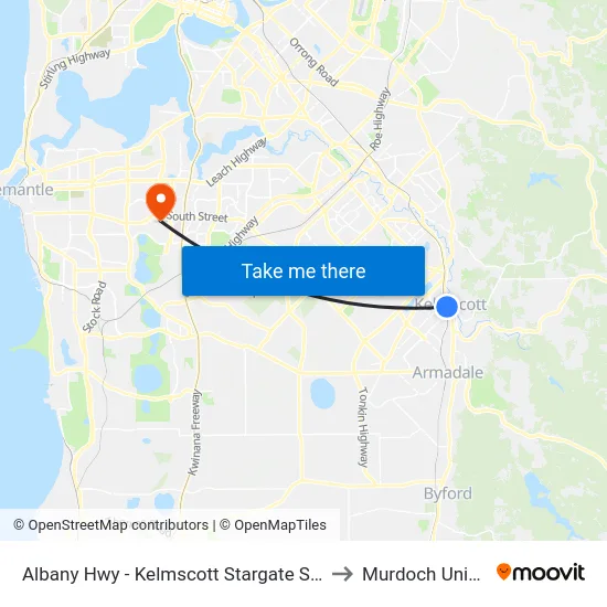 Albany Hwy - Kelmscott Stargate Shopping Ctr to Murdoch University map