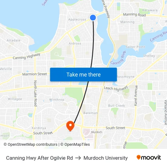 Canning Hwy After Ogilvie Rd to Murdoch University map