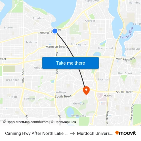 Canning Hwy After North Lake Rd to Murdoch University map