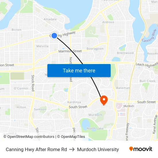 Canning Hwy After Rome Rd to Murdoch University map