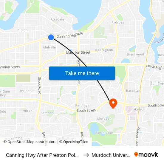 Canning Hwy After Preston Point Rd to Murdoch University map