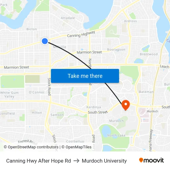 Canning Hwy After Hope Rd to Murdoch University map