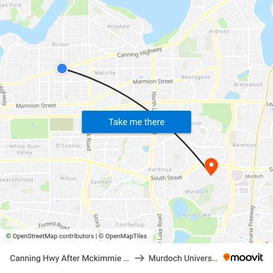 Canning Hwy After Mckimmie Rd to Murdoch University map