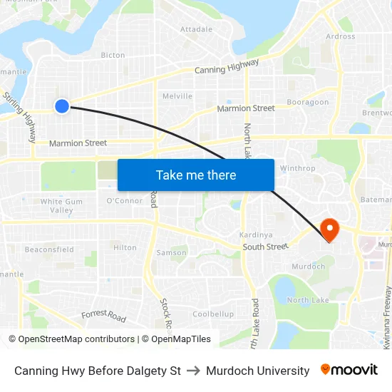 Canning Hwy Before Dalgety St to Murdoch University map