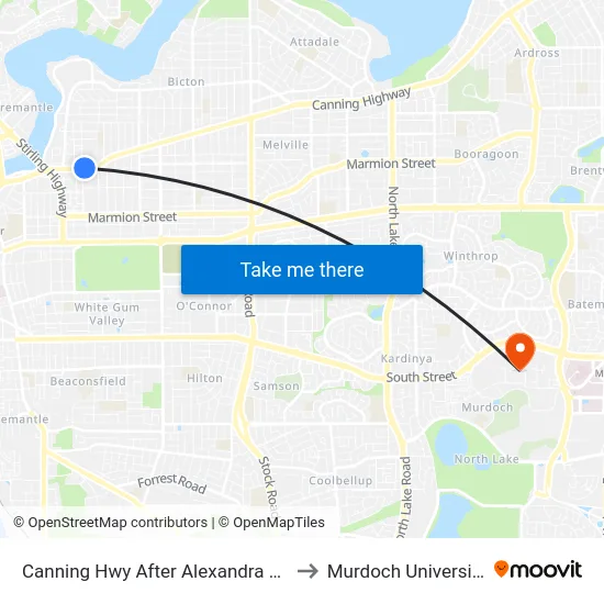 Canning Hwy After Alexandra Rd to Murdoch University map