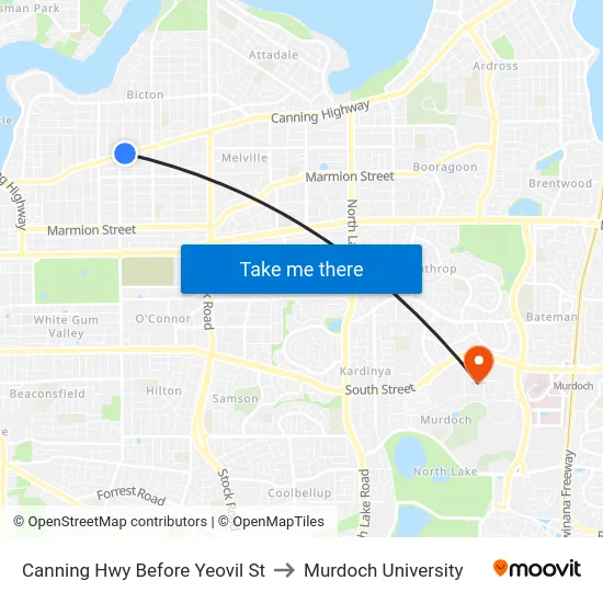 Canning Hwy Before Yeovil St to Murdoch University map