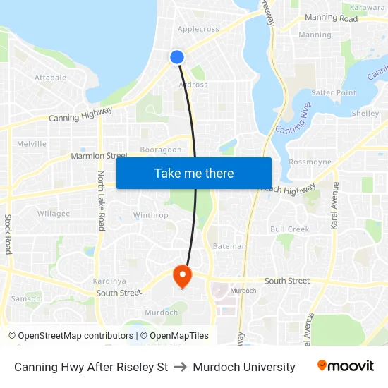 Canning Hwy After Riseley St to Murdoch University map