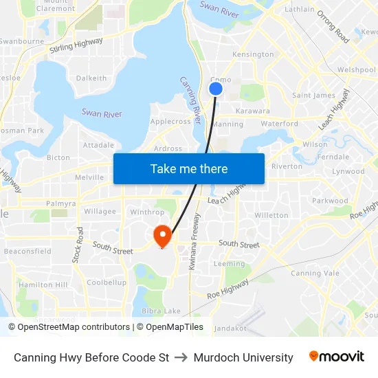 Canning Hwy Before Coode St to Murdoch University map