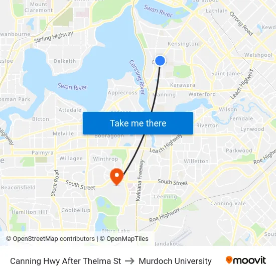 Canning Hwy After Thelma St to Murdoch University map