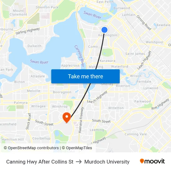 Canning Hwy After Collins St to Murdoch University map