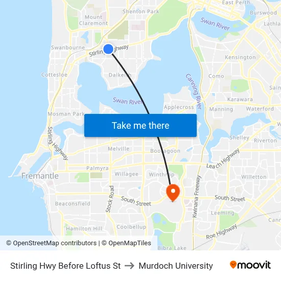 Stirling Hwy Before Loftus St to Murdoch University map