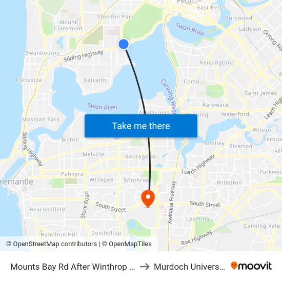 Mounts Bay Rd After Winthrop Av to Murdoch University map