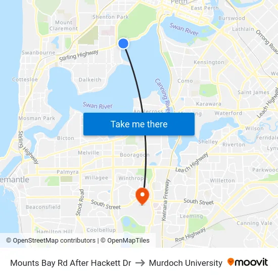 Mounts Bay Rd After Hackett Dr to Murdoch University map