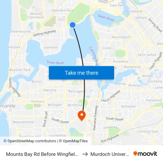 Mounts Bay Rd Before Wingfield Av to Murdoch University map