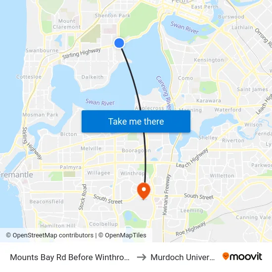 Mounts Bay Rd Before Winthrop Av to Murdoch University map