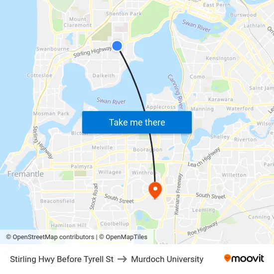 Stirling Hwy Before Tyrell St to Murdoch University map