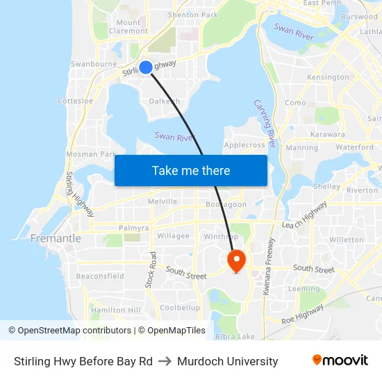 Stirling Hwy Before Bay Rd to Murdoch University map