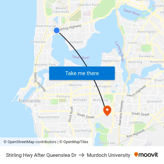 Stirling Hwy After Queenslea Dr to Murdoch University map