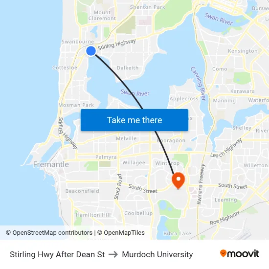 Stirling Hwy After Dean St to Murdoch University map