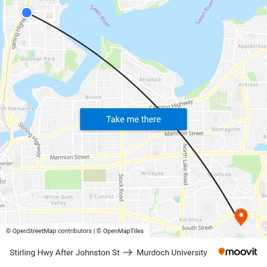 Stirling Hwy After Johnston St to Murdoch University map