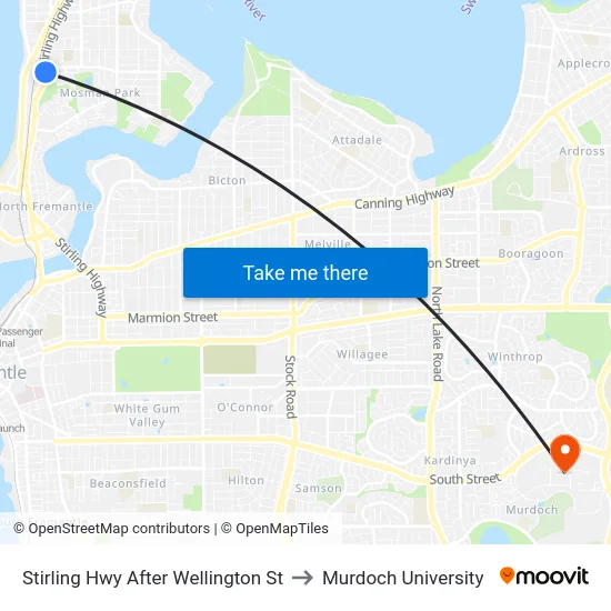 Stirling Hwy After Wellington St to Murdoch University map