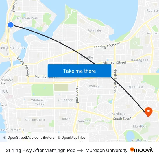 Stirling Hwy After Vlamingh Pde to Murdoch University map