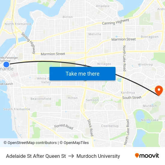 Adelaide St After Queen St to Murdoch University map