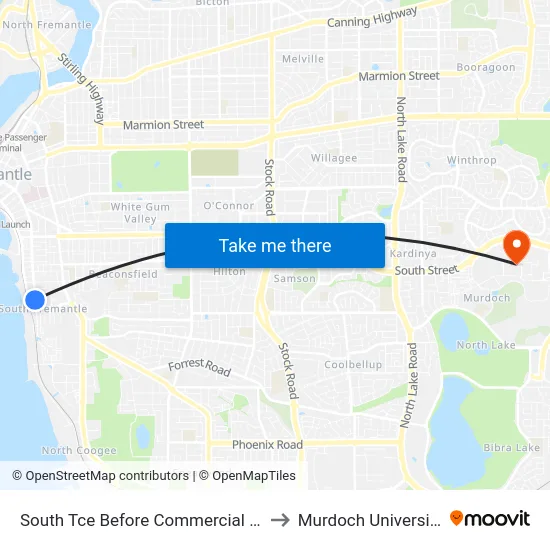 South Tce Before Commercial St to Murdoch University map