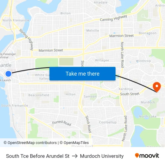 South Tce Before Arundel St to Murdoch University map