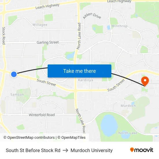 South St Before Stock Rd to Murdoch University map