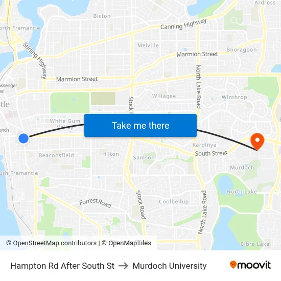 Hampton Rd After South St to Murdoch University map