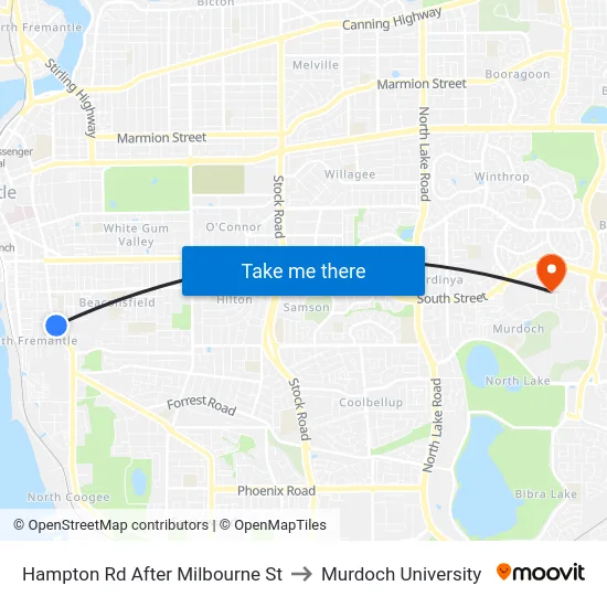 Hampton Rd After Milbourne St to Murdoch University map