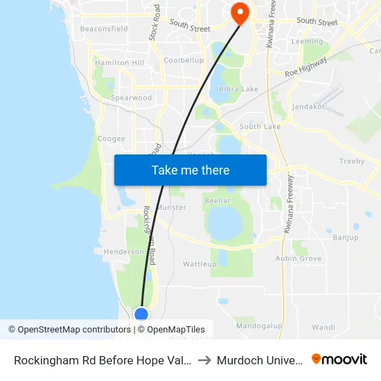 Rockingham Rd Before Hope Valley Rd to Murdoch University map