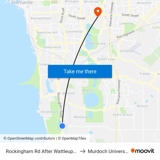 Rockingham Rd After Wattleup Rd to Murdoch University map