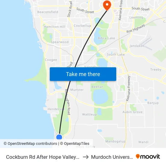 Cockburn Rd After Hope Valley Rd to Murdoch University map