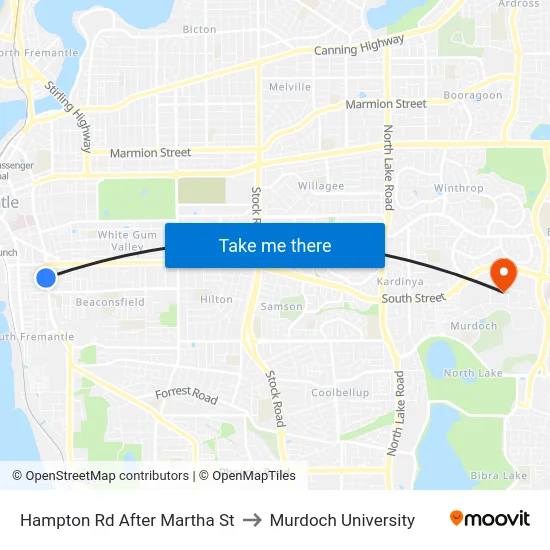 Hampton Rd After Martha St to Murdoch University map